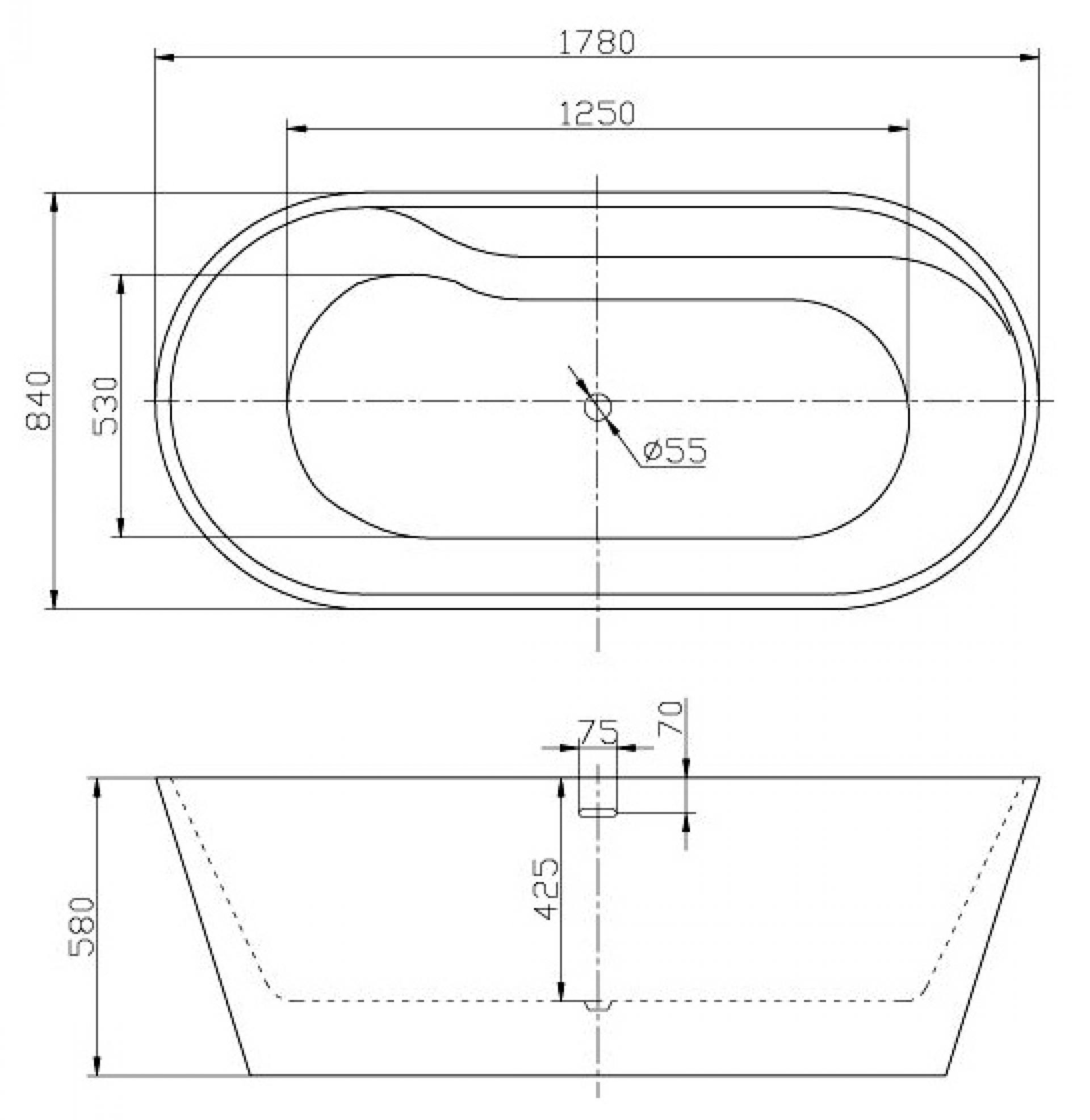 Акриловая ванна 178х84 BelBagno BB14-NERO/BIA