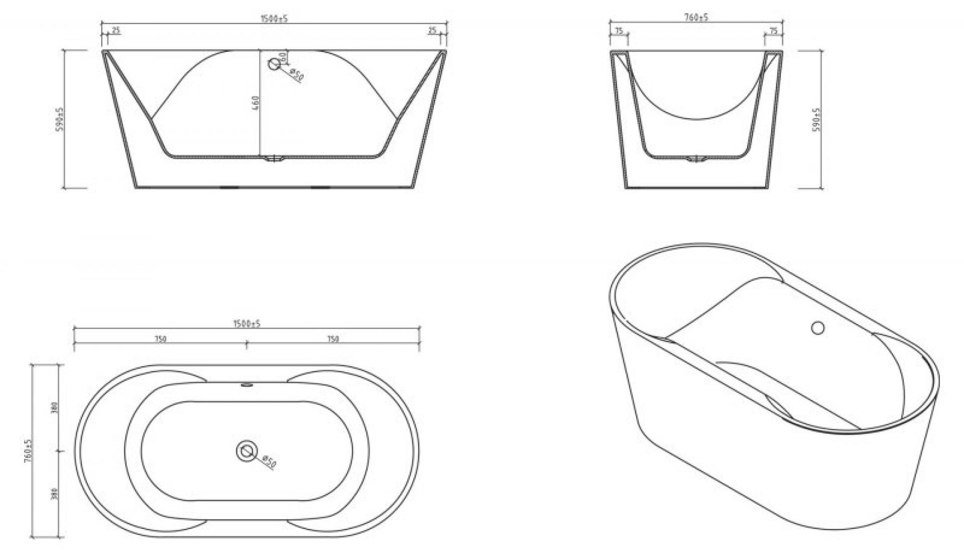 Акриловая ванна 150х75 BelBagno BB200-1500-750