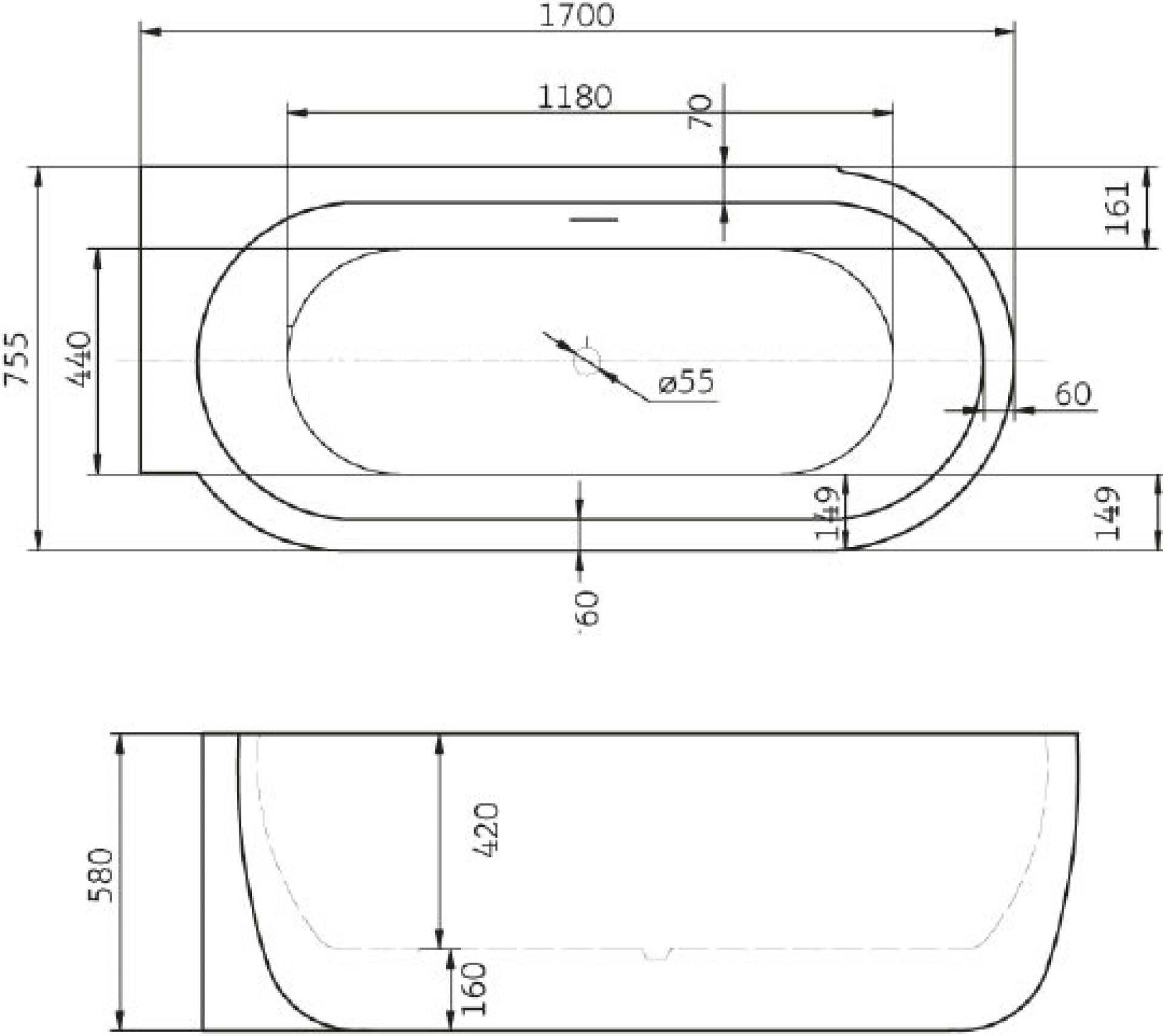 Акриловая ванна 170х75 BelBagno BB11-1700L левый