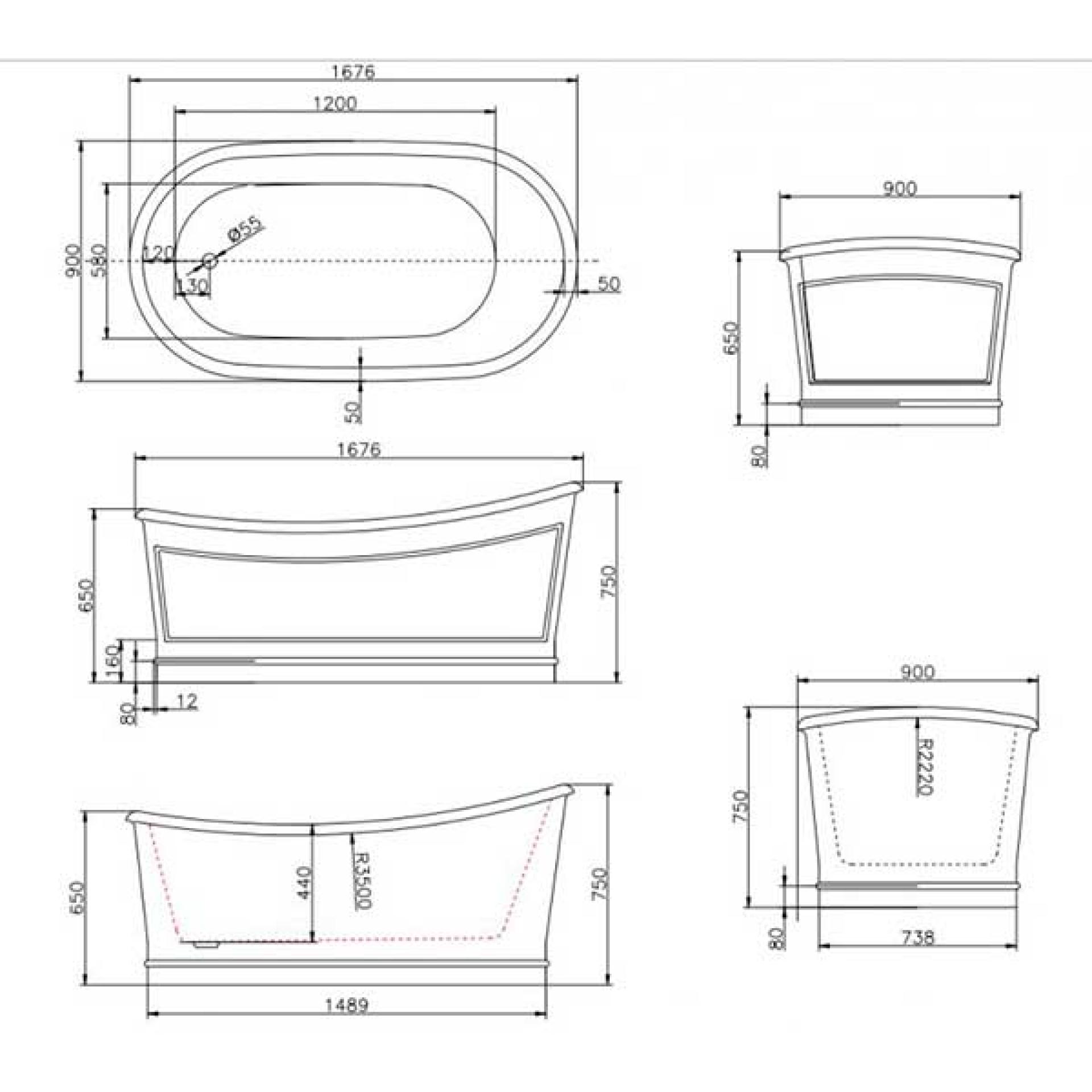 Акриловая ванна 167х90 см BelBagno BB32-CF36 серый матовый