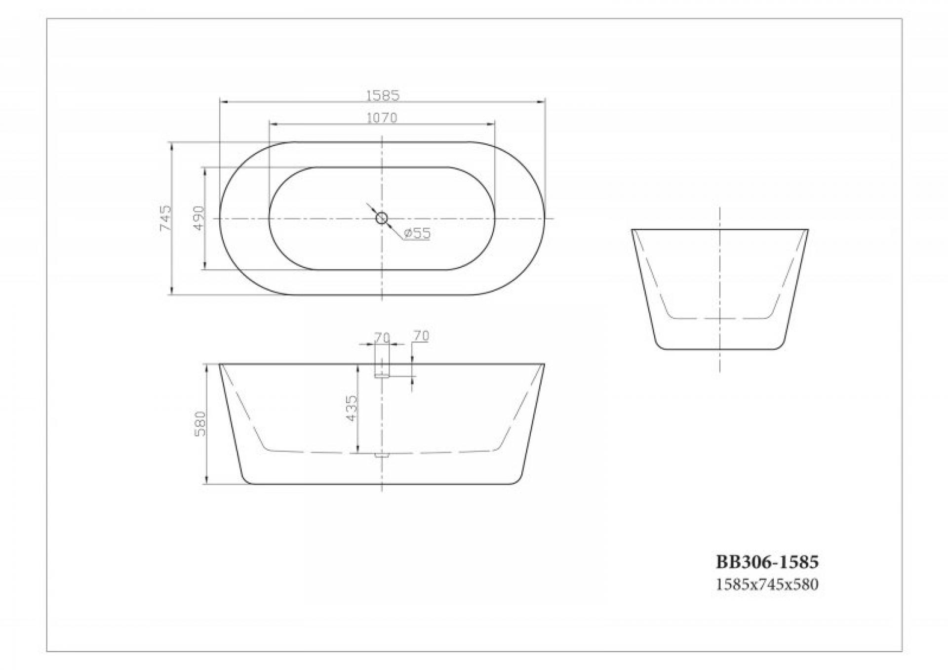 Акриловая ванна 158х74 см BelBagno BB306-1585