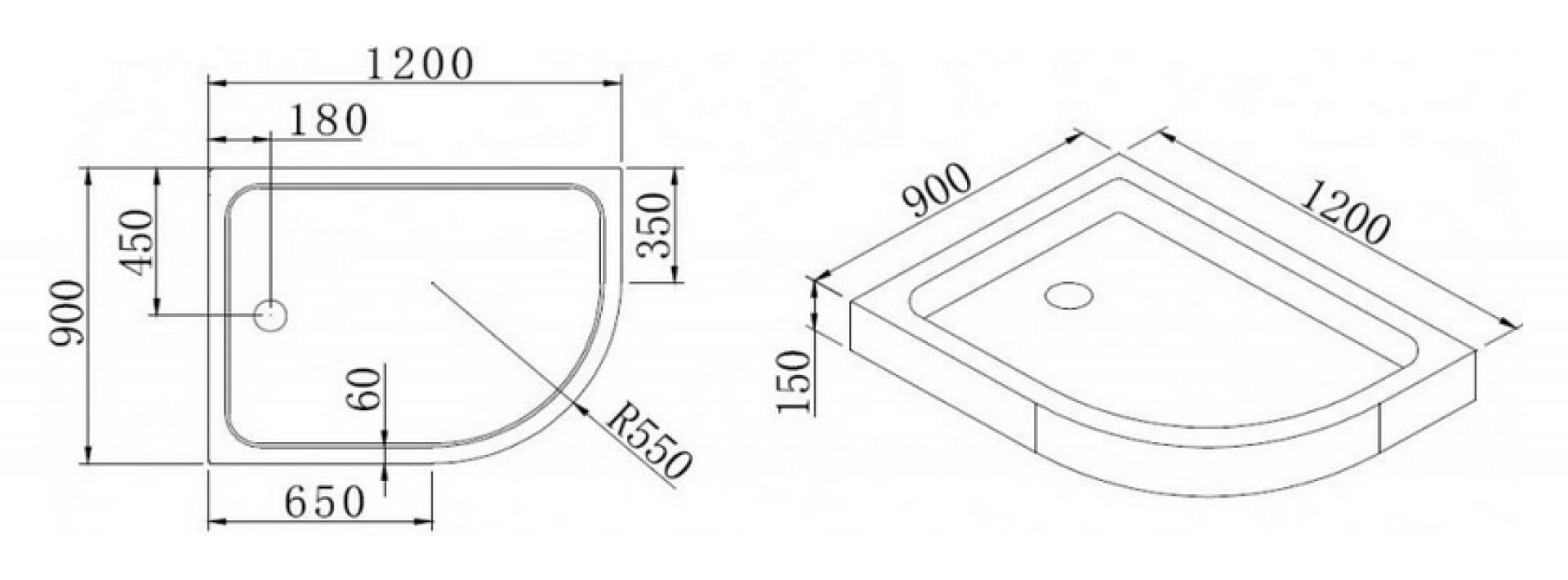 Поддон для душа Cezares Tray R550 120х100 см акриловый L