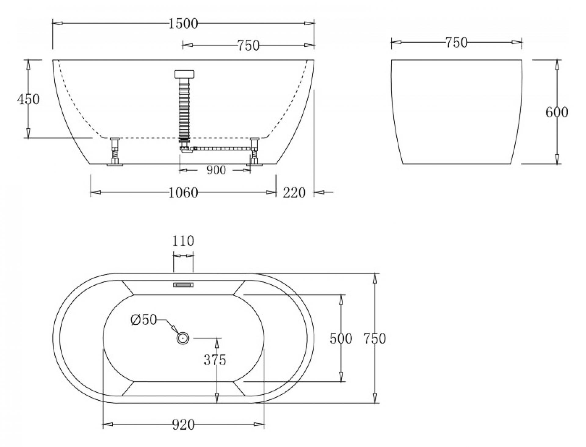 Акриловая ванна 150х75 см BelBagno BB70-1500