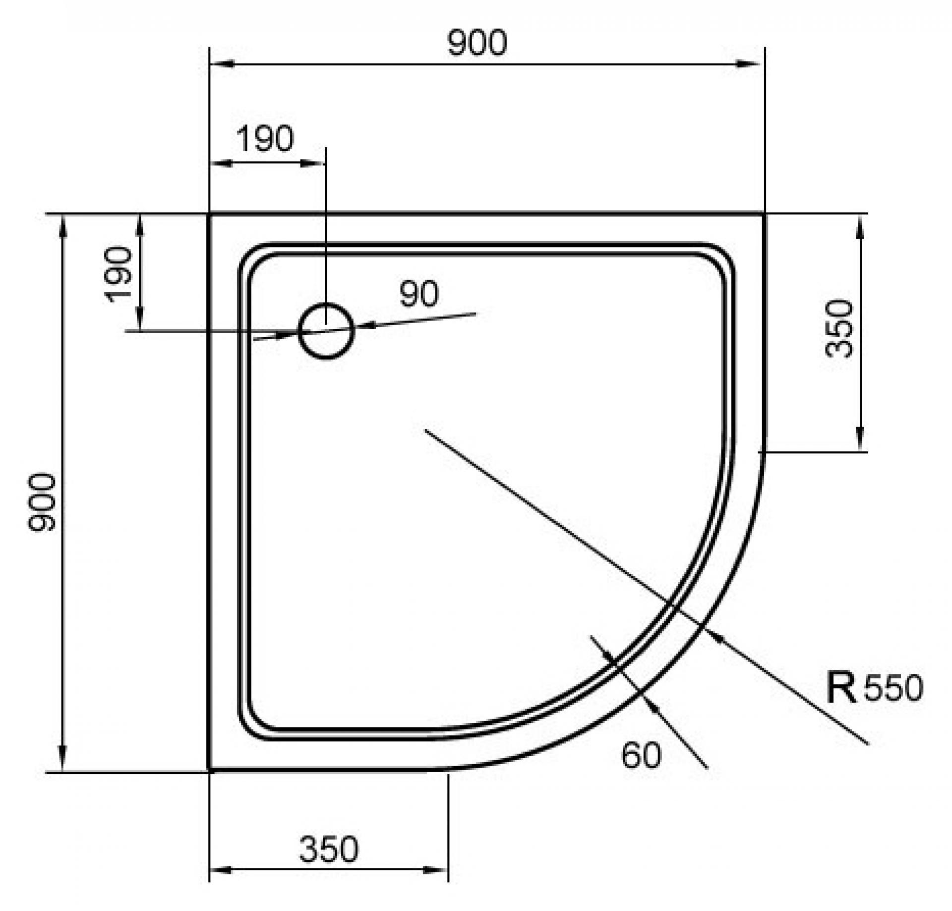 Поддон для душа Cezares Tray R550 радиальный 90 акриловый