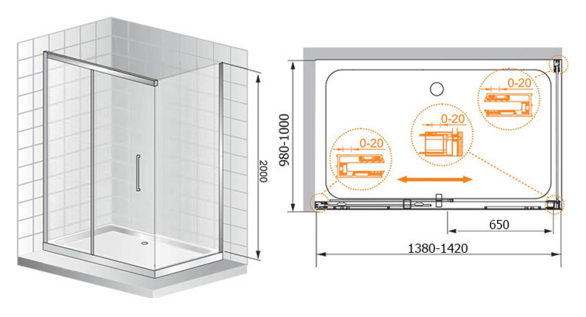 Душевой уголок Cezares Premier Soft W AH1 140/100 C Cr IV