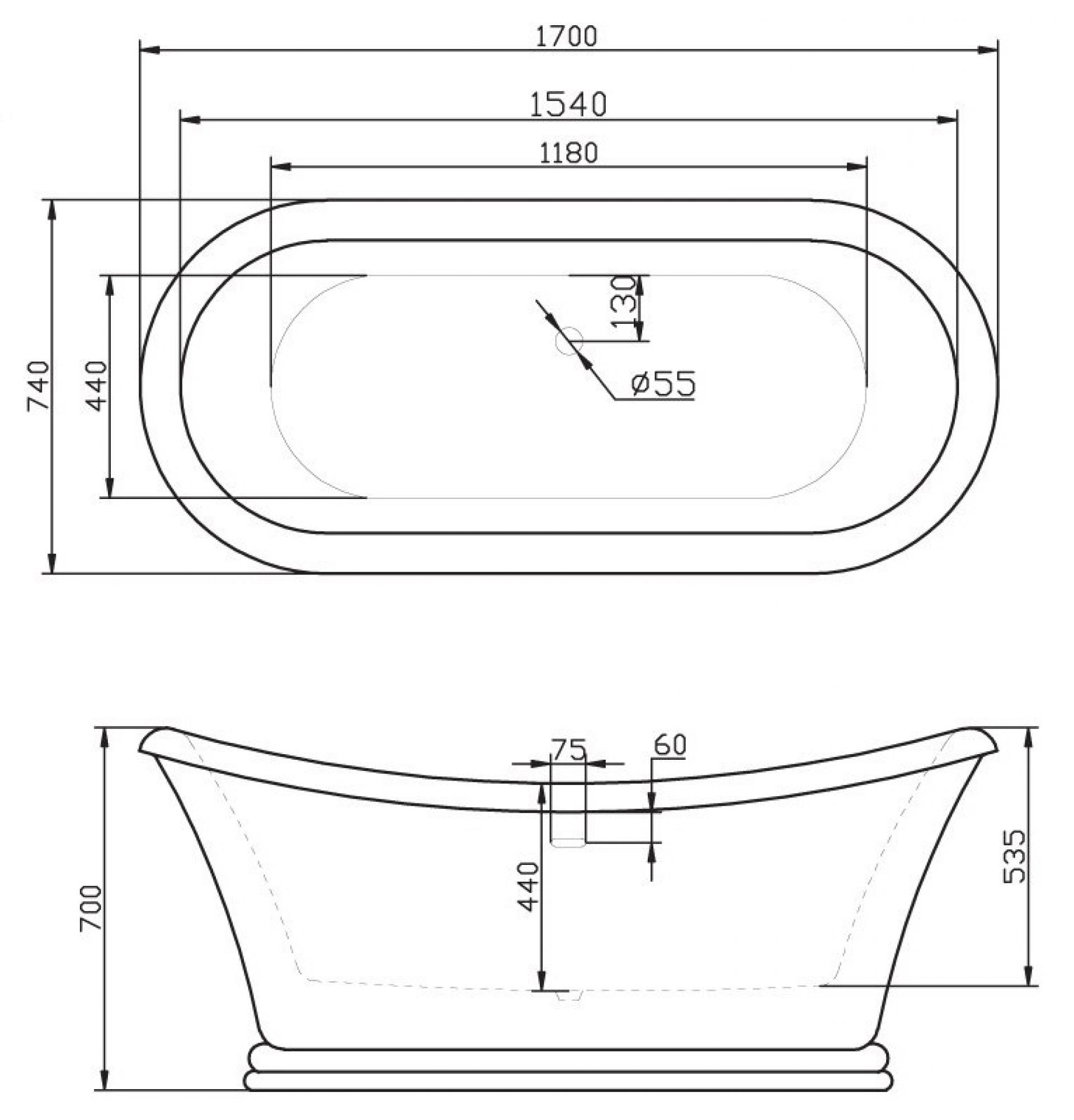 Акриловая ванна 170х74 BelBagno BB09