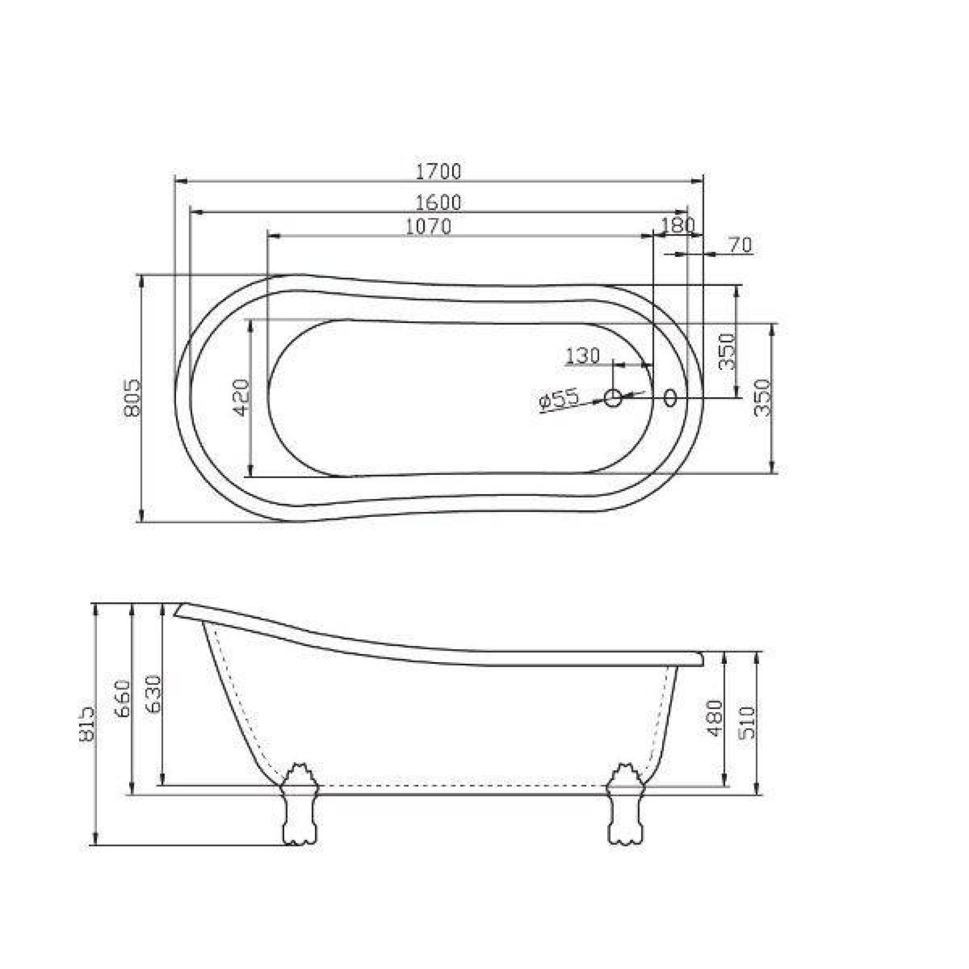 Акриловая ванна 170х80 BelBagno BB04-BRN/BIA бронза