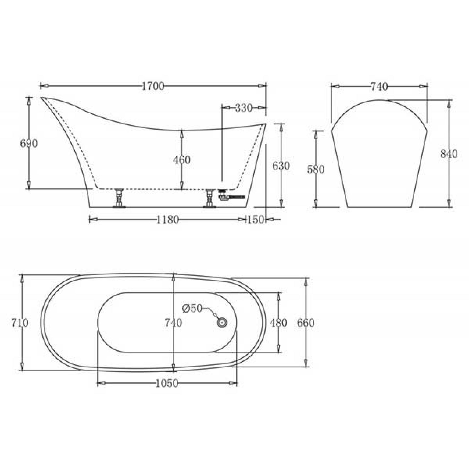 Акриловая ванна 170х74 см BelBagno BB64-1700