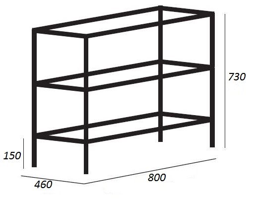 Стальной каркас под раковину Cezares CADRO-80/46/73-2C-PIA-MET-ST, черный
