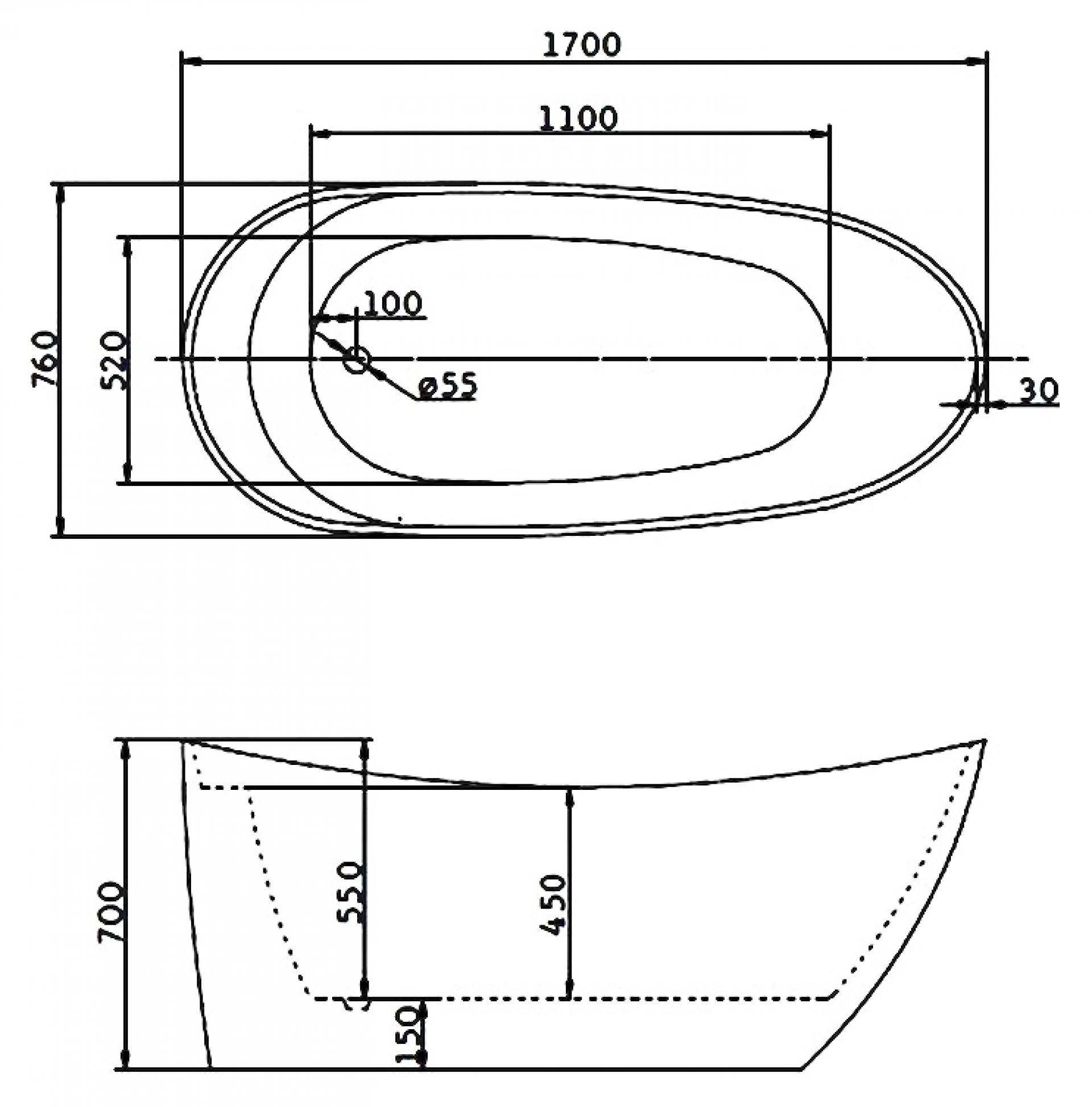 Акриловая ванна 170х76 BelBagno BB25