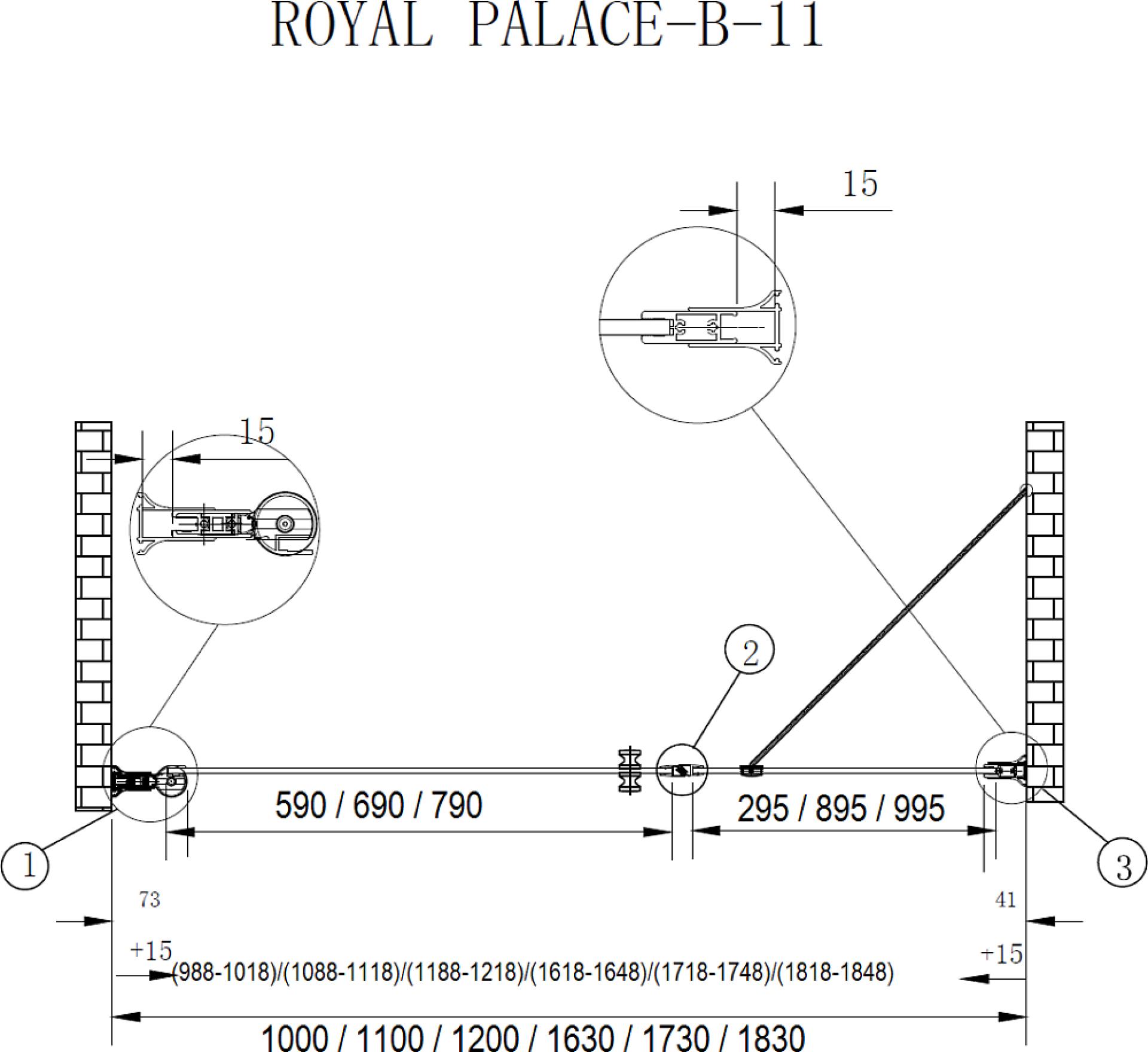 Душевая дверь в нишу Cezares ROYAL PALACE-A-B-11-100+90-CP-G стекло прозрачное c матовым узором