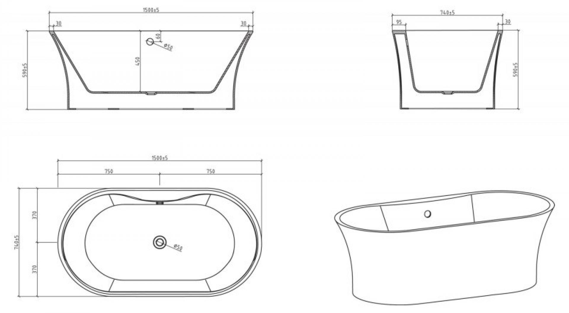 Акриловая ванна 150х80 см BelBagno BB201-1500-800