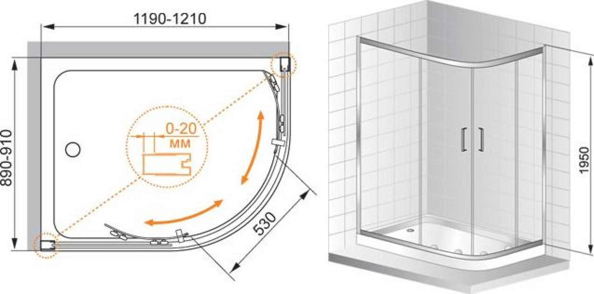 Душевой уголок Cezares PORTA-D-RH-2-120/90-P-Cr стекло punto