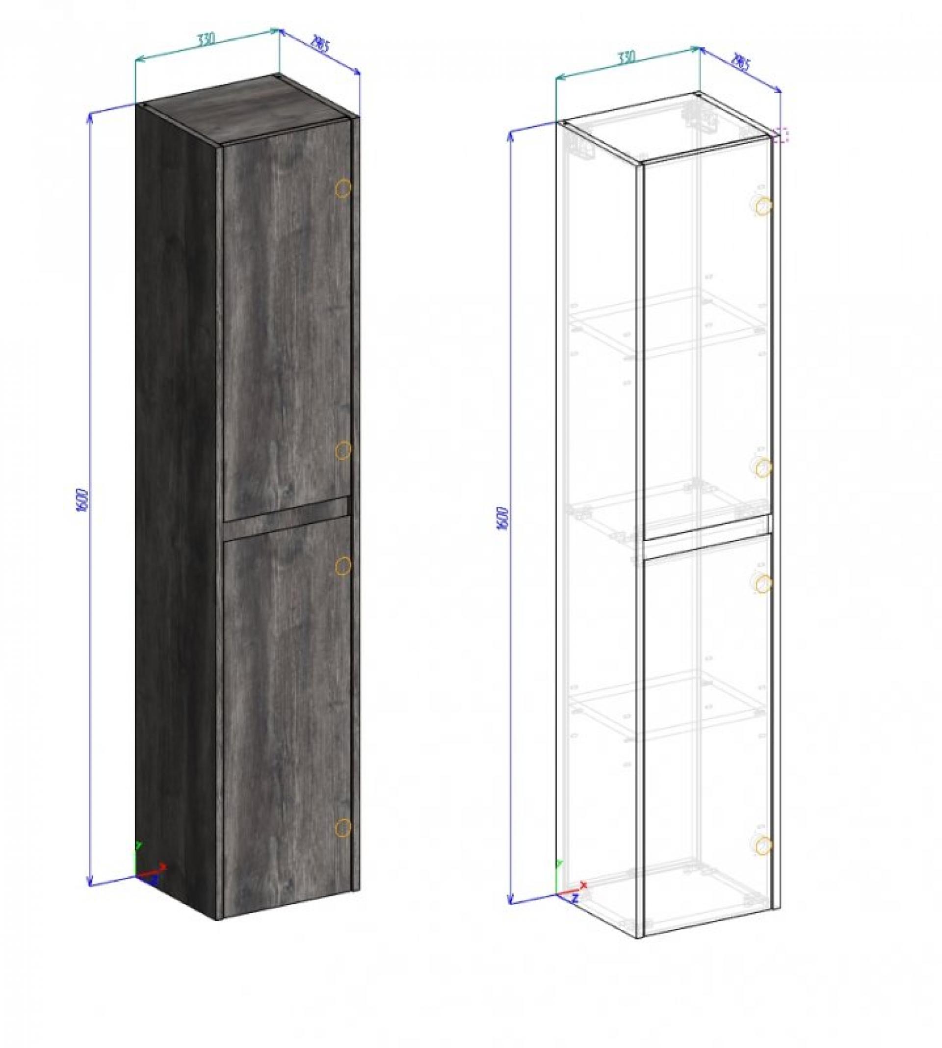 Шкаф-пенал BelBagno KRAFT-1600-2A-SC-PG-L pietra grigio