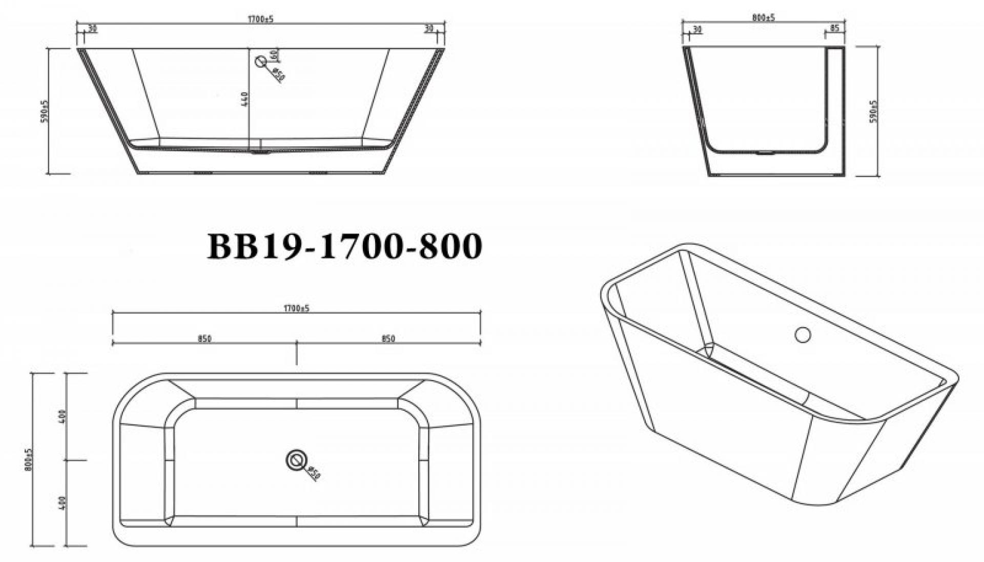 Акриловая ванна 170х80 см BelBagno BB19-1700-800