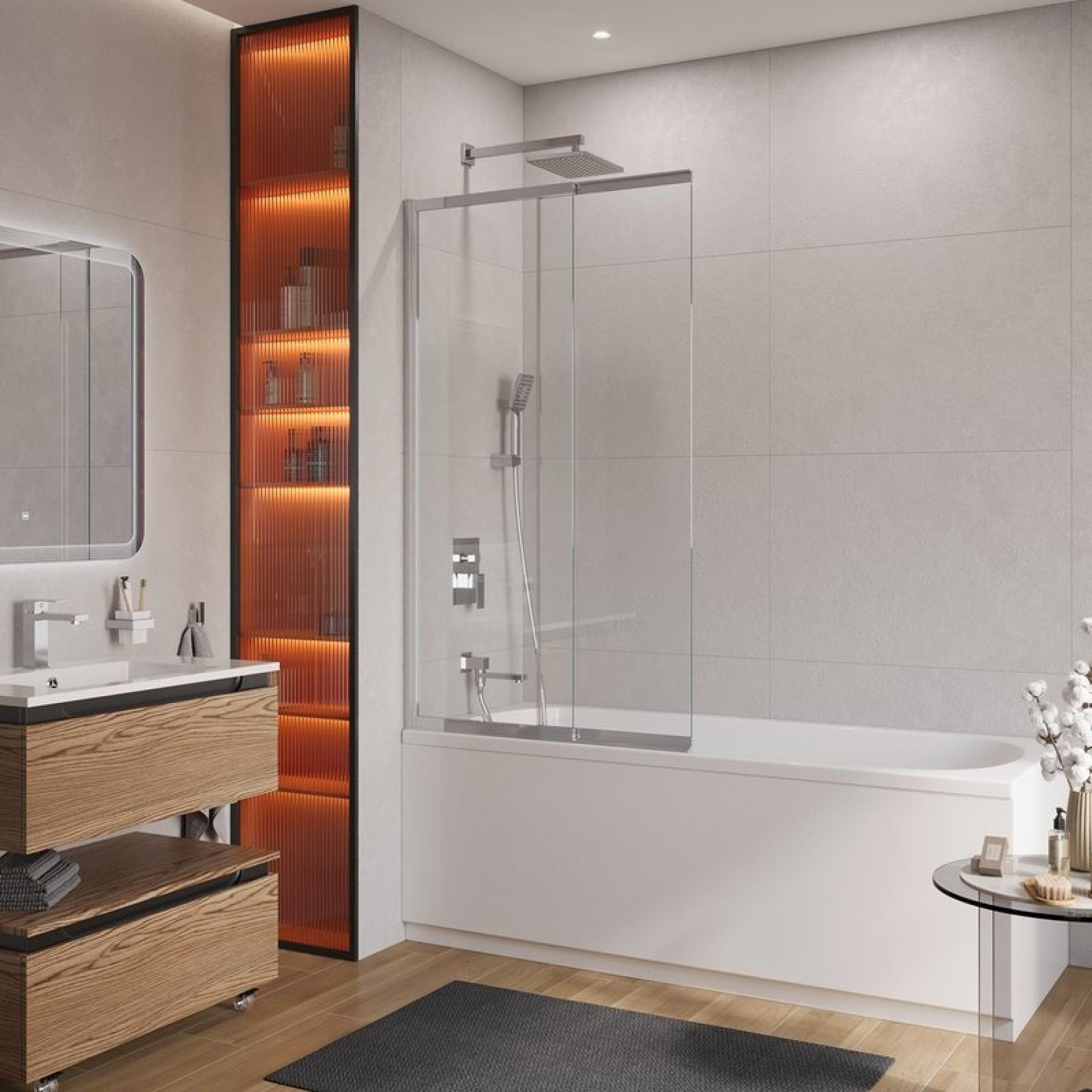 Шторка на ванну Cezares Slider SLIDER-FIX-VF-11-90/150-C-Cr профиль хром, стекло прозрачное