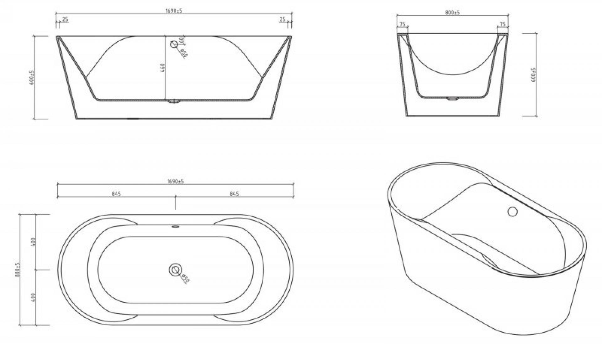 Акриловая ванна 170х80 BelBagno BB200-1700-800-NERO