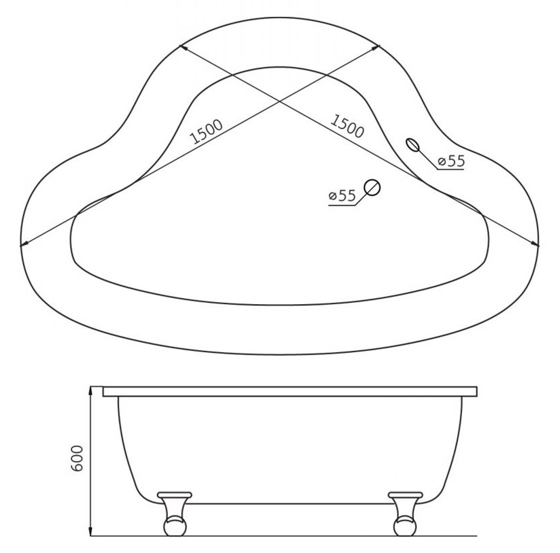 Акриловая ванна 150х150 BelBagno BB07-BRN ножки бронза