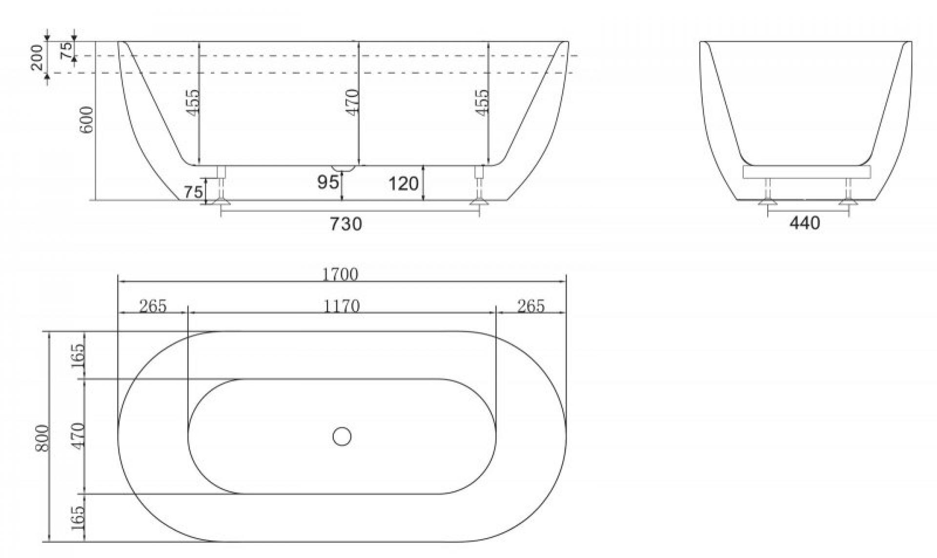 Акриловая ванна 170х80 см BelBagno BB70-1700-800