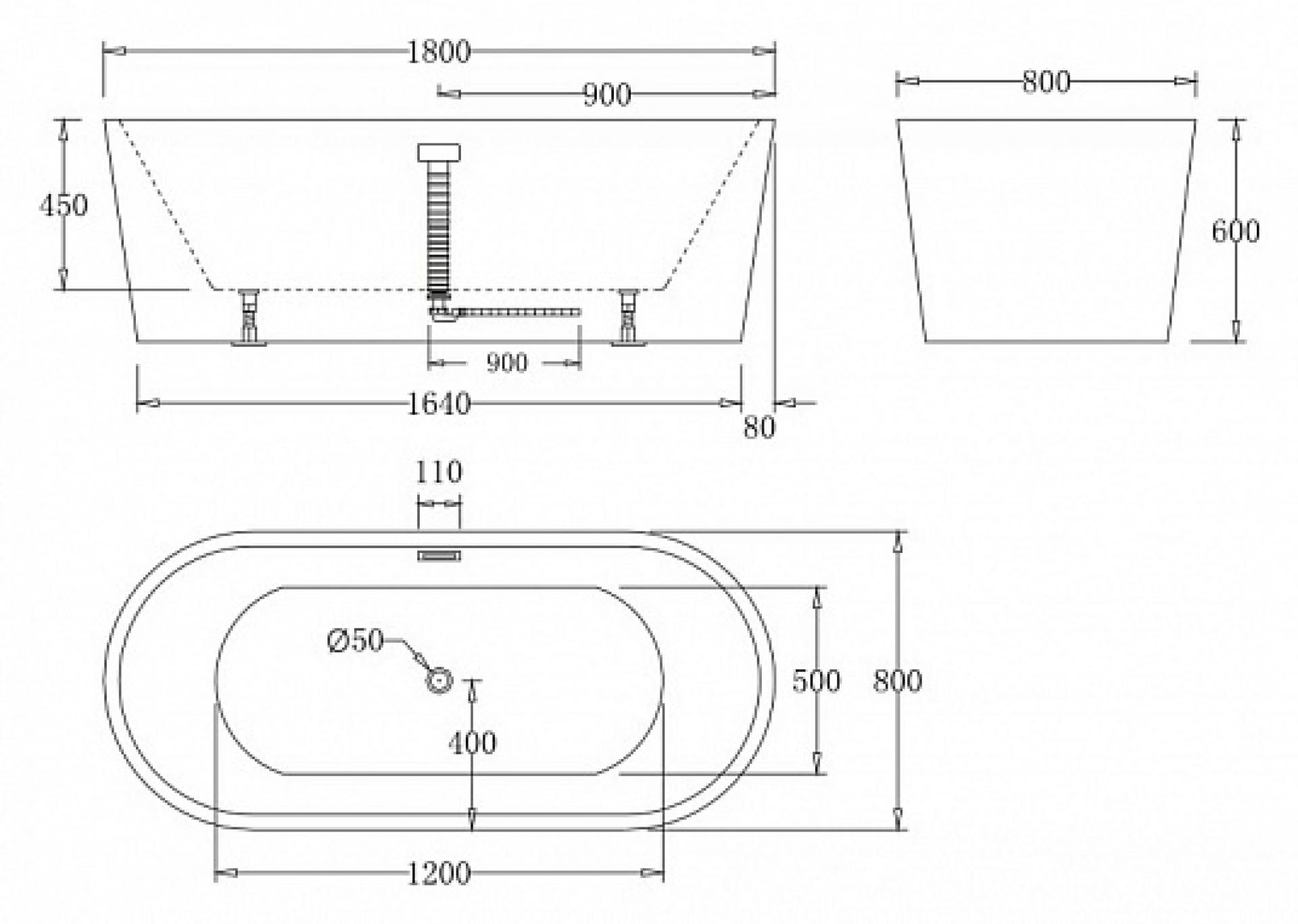 Акриловая ванна 180х80 см BelBagno BB71-1800-NERO