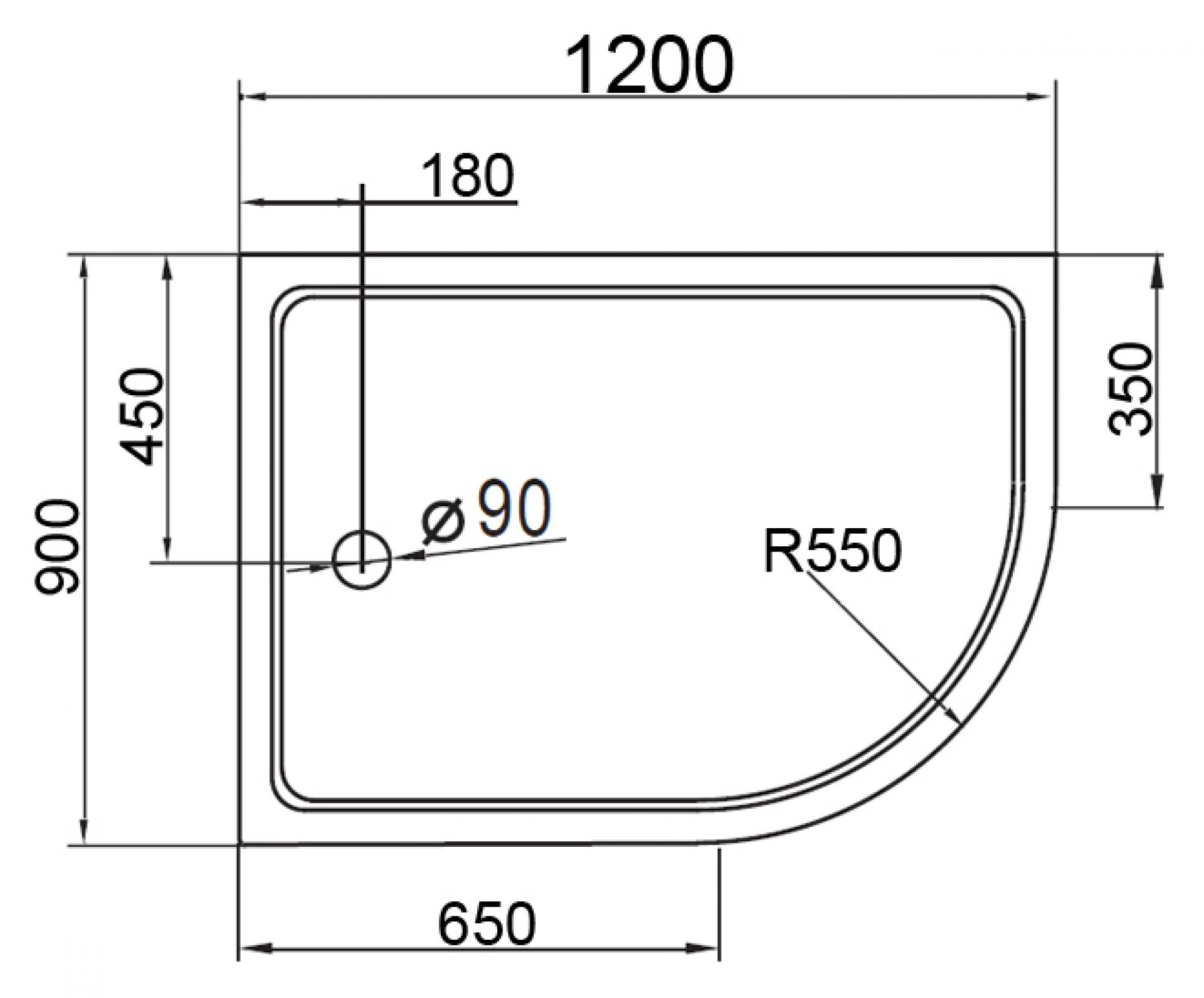 Поддон для душа Cezares Tray R550 120х90 см акриловый L