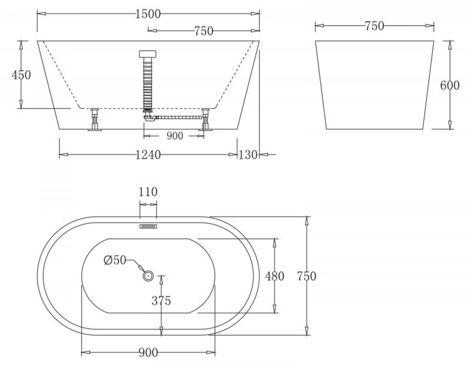 Акриловая ванна 150х75 BelBagno BB71-1500