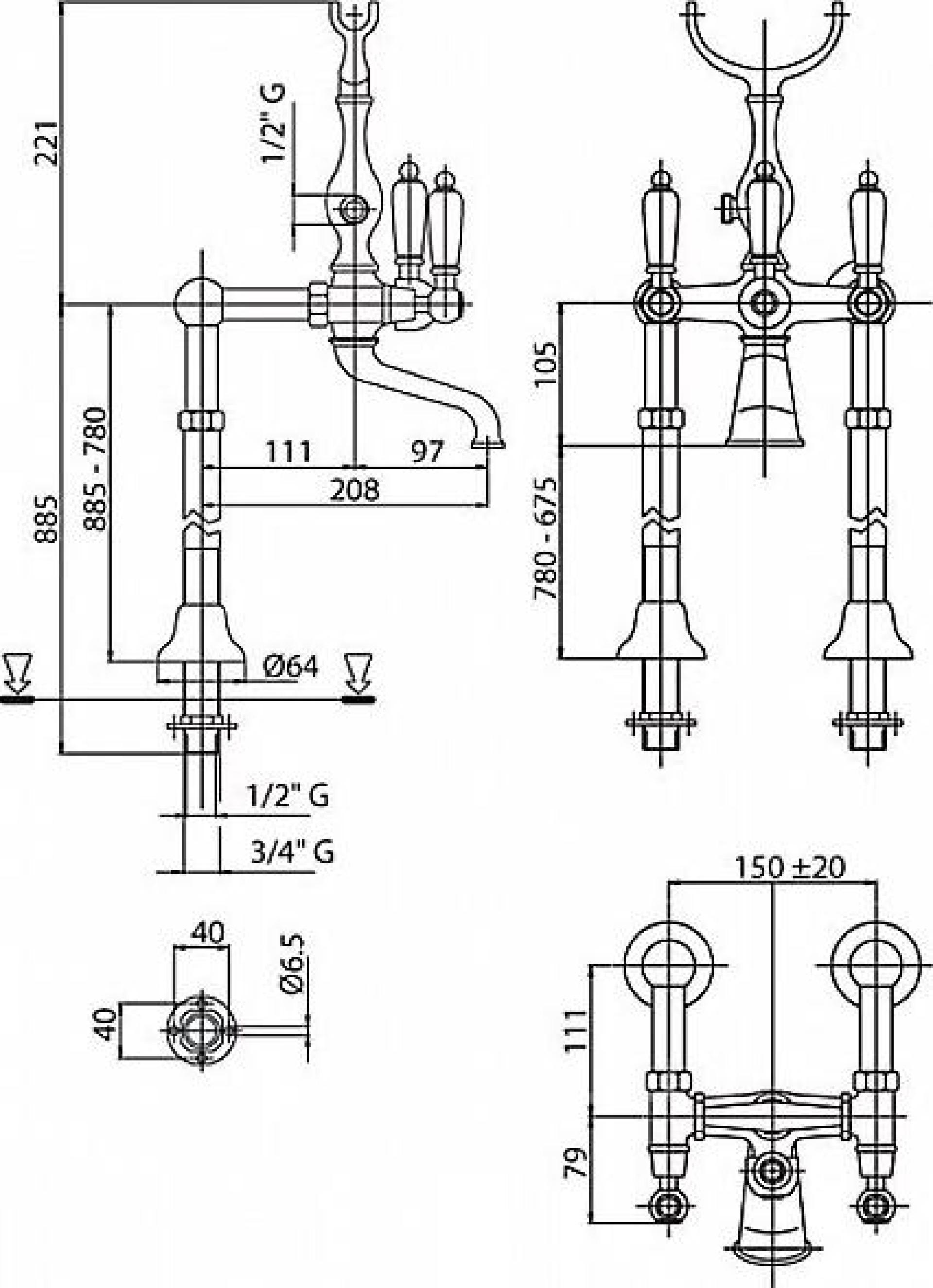 Смеситель для ванны и душа Cezares FIRST-VDPS-03/24-Nc, золото