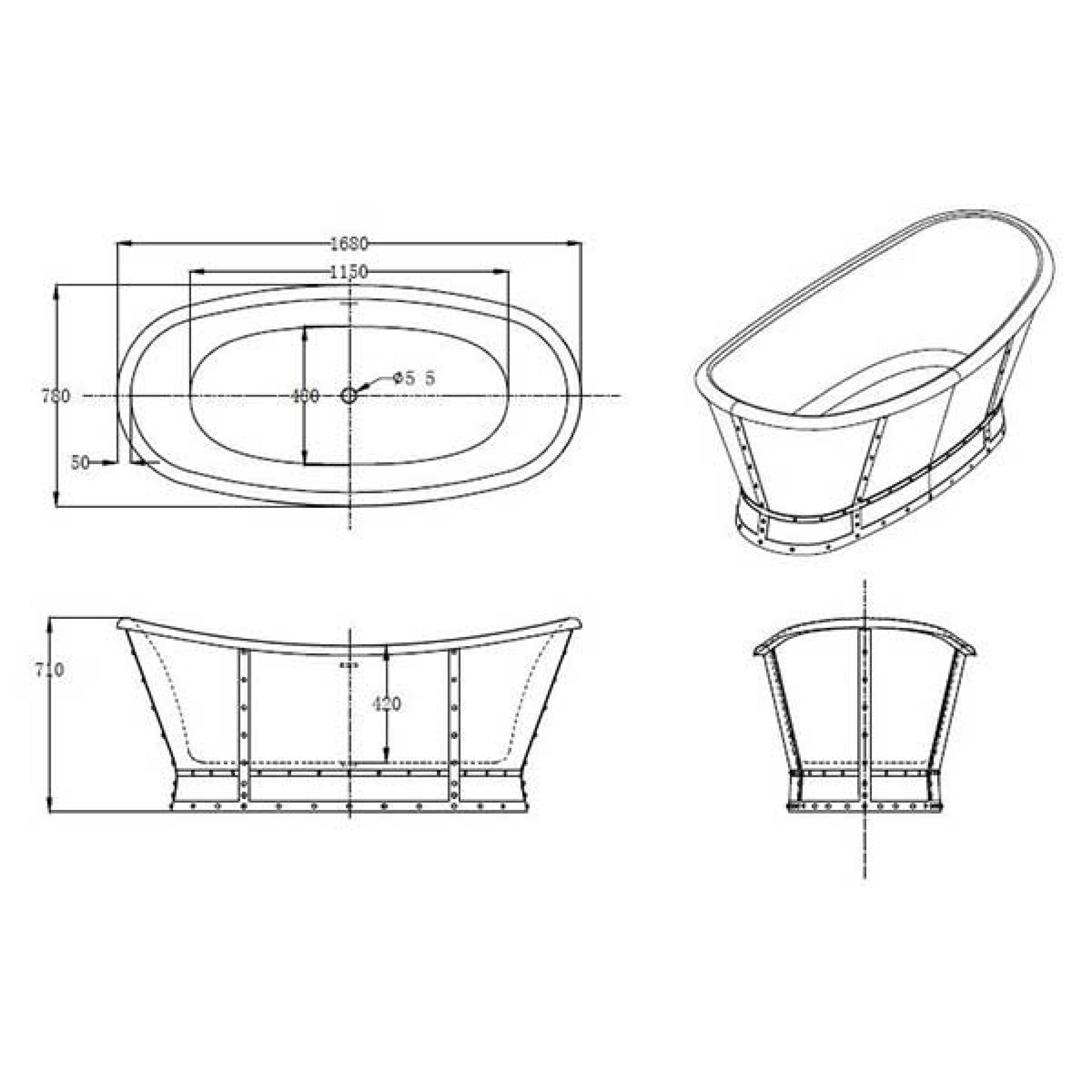 Акриловая ванна 168х78 см  BelBagno BB33-CF36 серый матовый