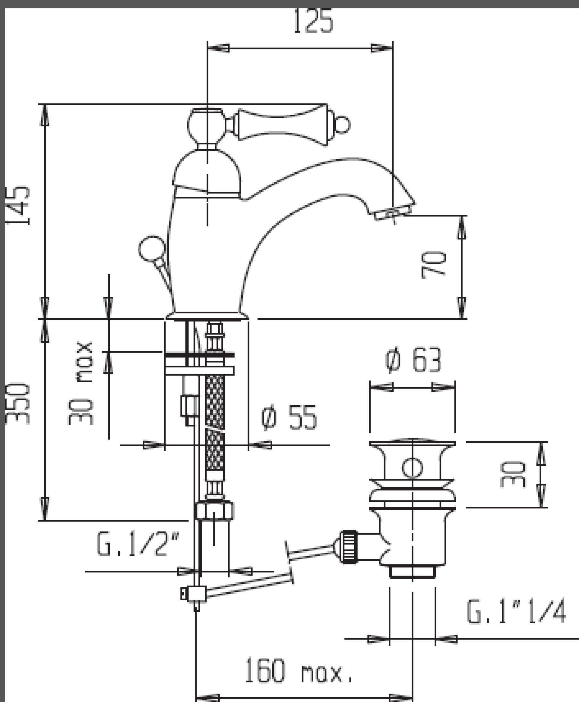 Смеситель для раковины Cezares MARGOT-LSM1-03/24-M, золото