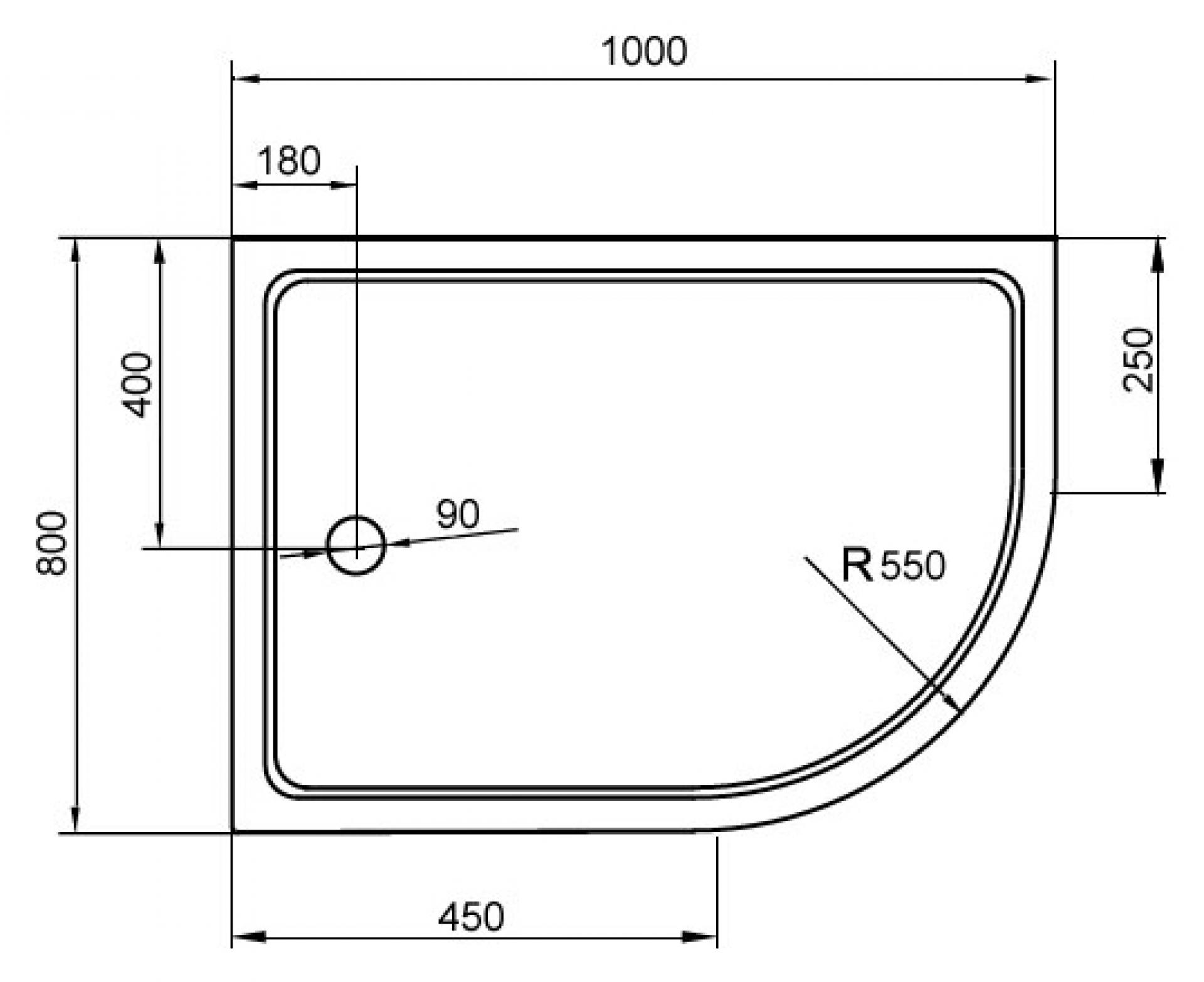 Поддон для душа Cezares Tray R550 100х80 см акриловый R