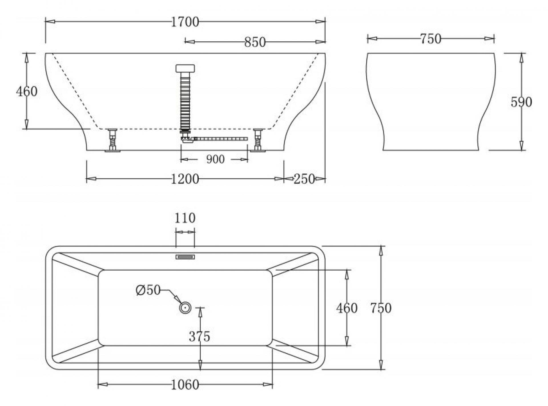 Акриловая ванна 170х75 см BelBagno BB73-1700-750