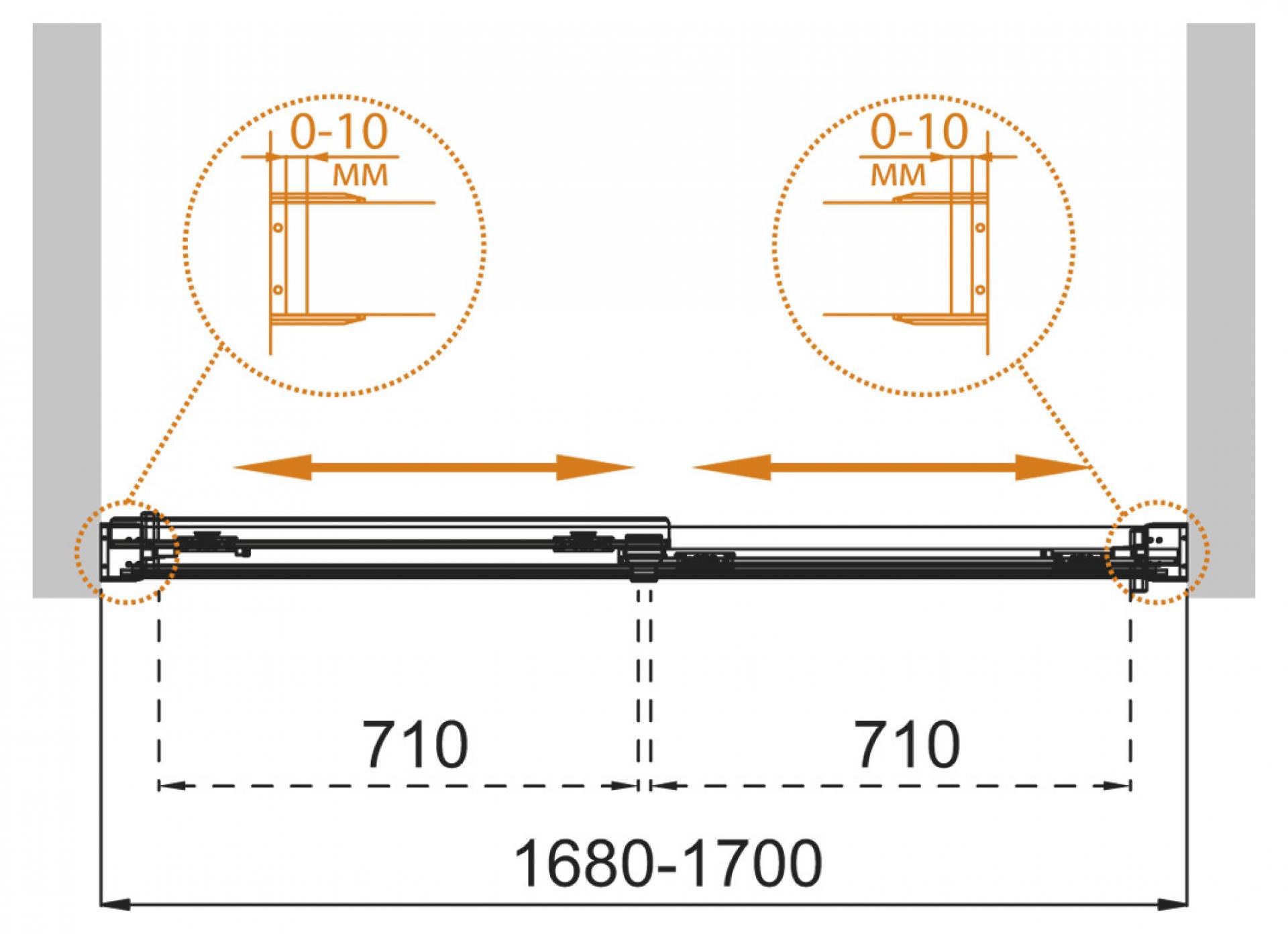 Шторка на ванну Cezares Tandem Soft-VF-2-170/145-C-Cr-IV