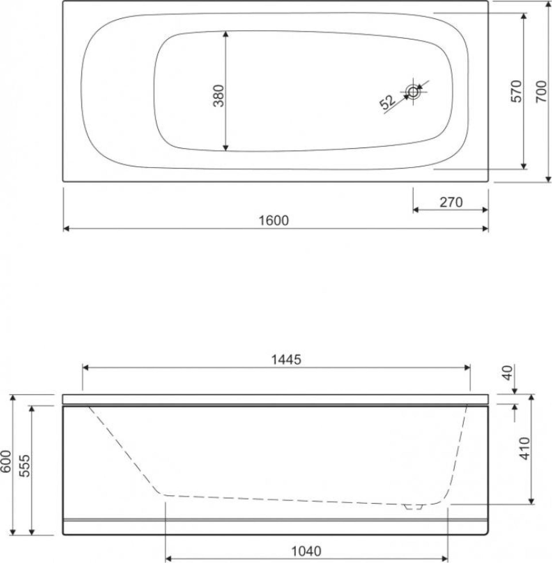 Акриловая ванна Cezares Eco 160х70 ECO-160-70-41-W37