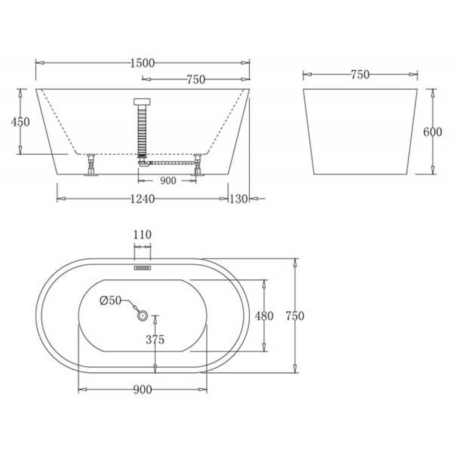 Акриловая ванна 150х75 см BelBagno BB81-1500