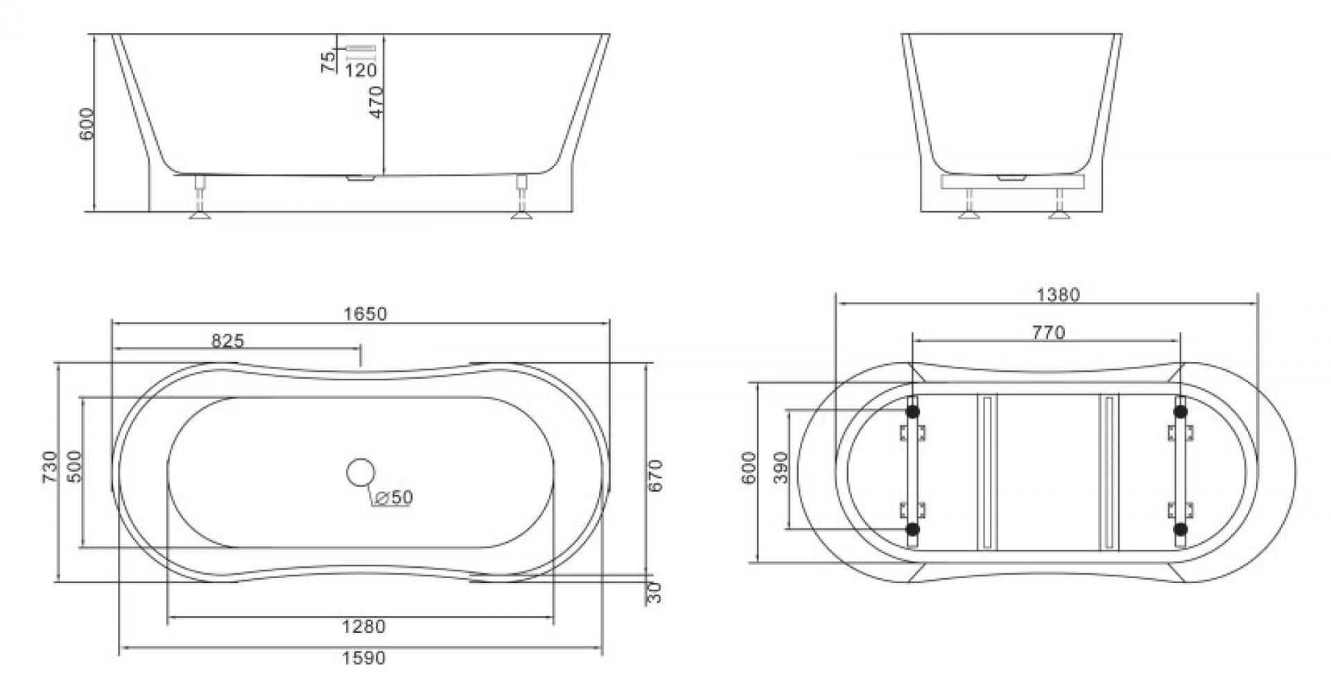 Акриловая ванна 165х73 см BelBagno BB406-1650-730