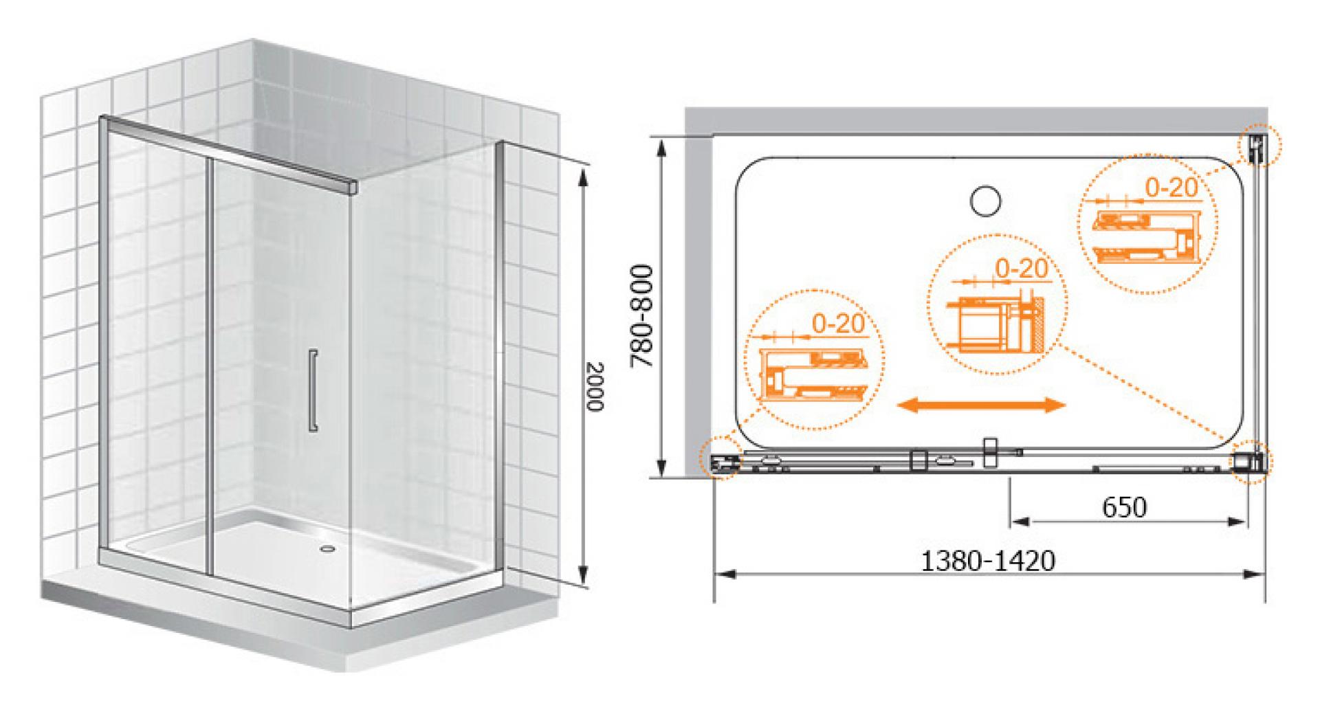 Душевой уголок Cezares Premier Soft W AH1 140/80 C Cr IV