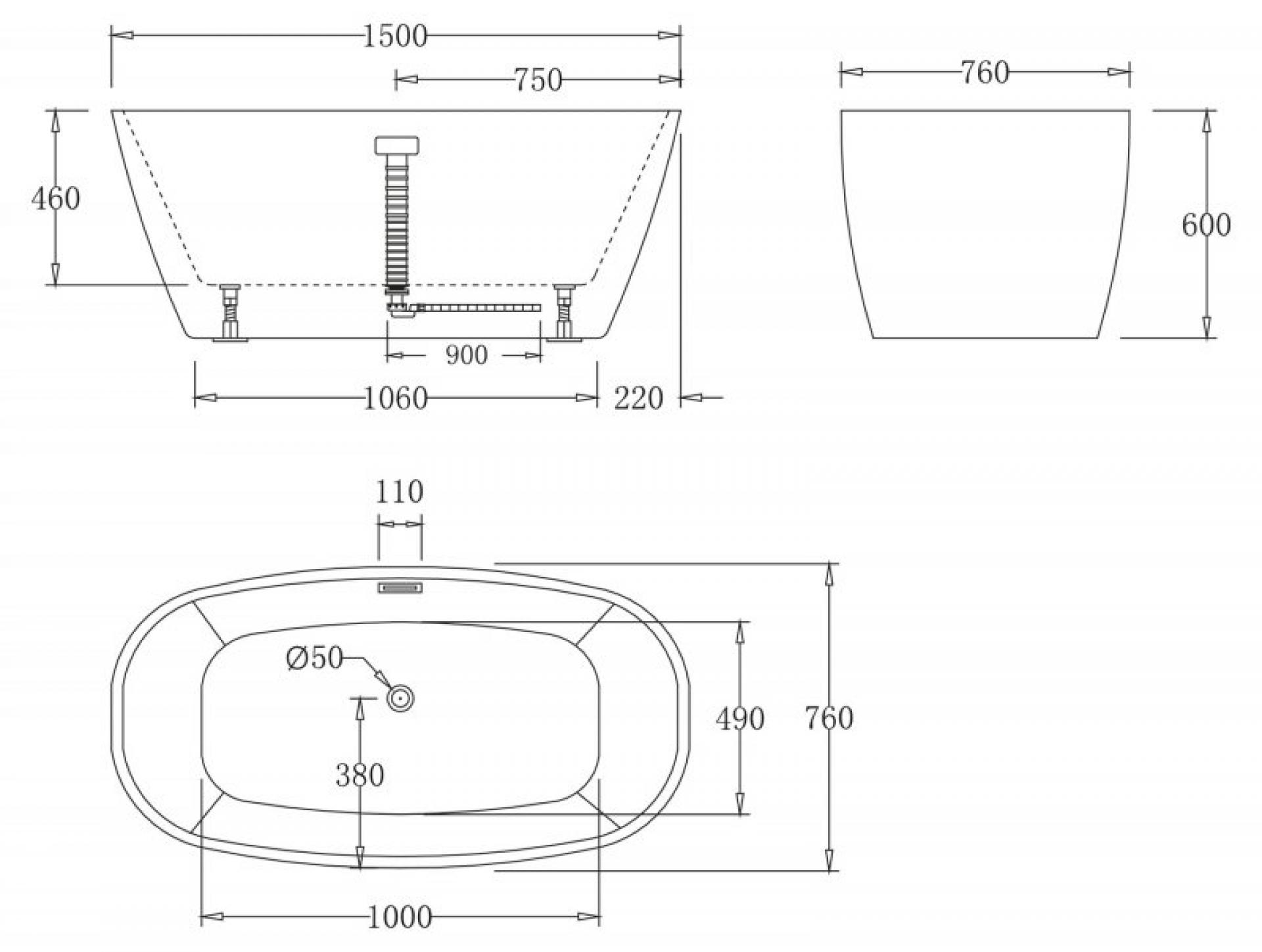 Акриловая ванна 150х76 BelBagno BB72-1500