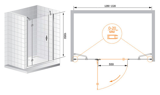 Душевая дверь в нишу Cezares Bergamo B13 30 60/40 C Cr L