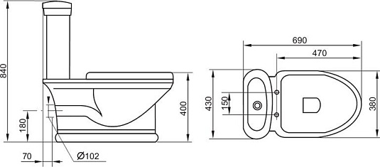 Бачок для унитаза Cezares Primo CZR-240-T подвод снизу бачка