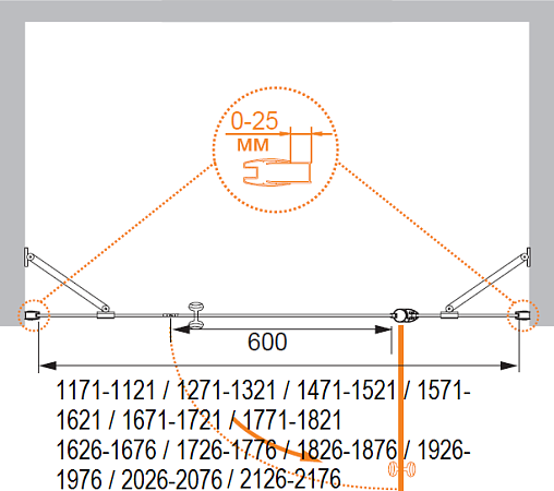 Душевая дверь в нишу Cezares TRIUMPH-D-B-13-40+60/40-C-Cr-R стекло прозрачное