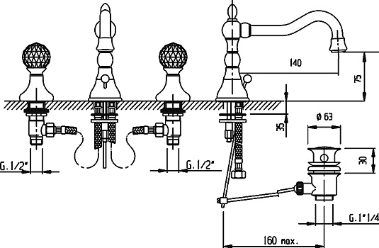 Смеситель Cezares Atlantis ATLANTIS-BLS2-01-Sw для раковины