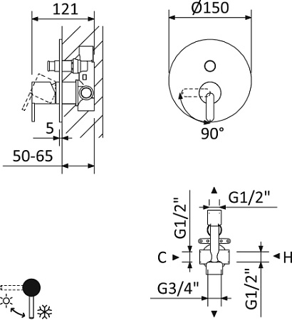 Смеситель для душа Cezares Leaf LEAF-VDIM-NOP черный матовый