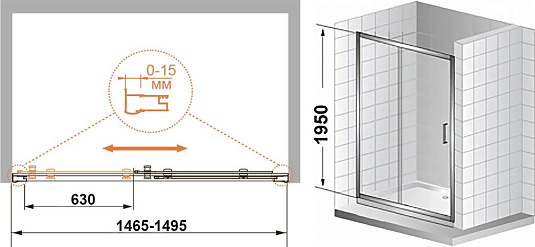 Душевая дверь в нишу Cezares Pratico BF1 150 P Cr