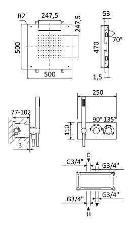 Душевая система Cezares Leaf LEAF-DSIS-T-50-NOP черный матовый