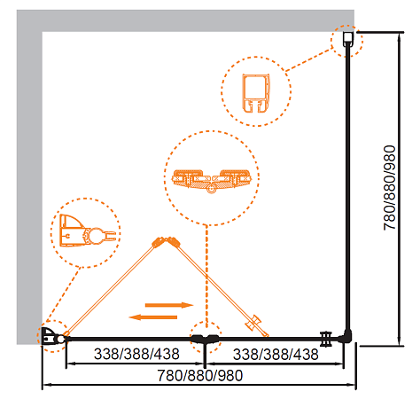 Душевой уголок Cezares ELENA-W-ASH-1-100/80-P-Cr-R стекло punto