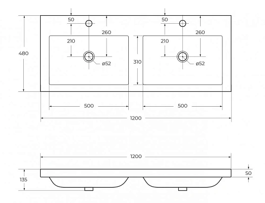 Раковина Cezares Eco CZR-1200/480-2-LV-MR-ECO белый