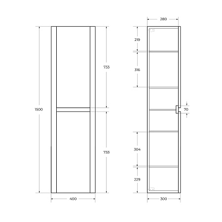 Шкаф-пенал Cezares Relax 40 RELAX-1500-2A-SO-GM оружейная сталь