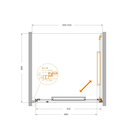 Душевая дверь Cezares LUX-B-FS-1-100-C-GM, 100х195, профиль оружейная сталь, стекло прозрачное