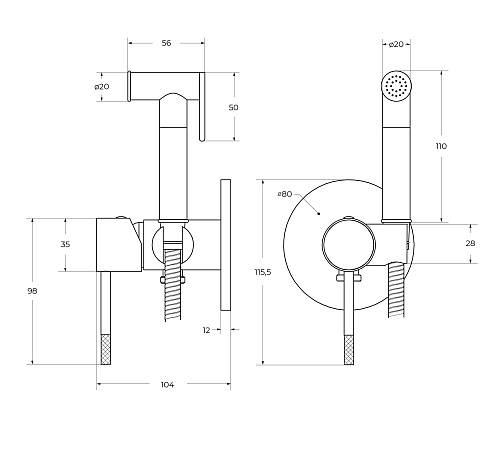 Гигиенический душ Cezares Relax RELAX-DIF-BORO со смесителем, брашированное золото