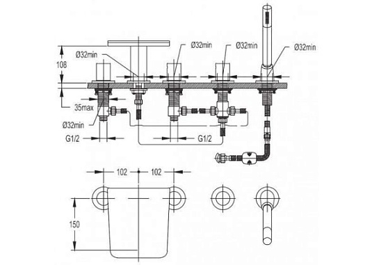 Смеситель на борт ванны Cezares CASCADO-F-BVD5-01, хром